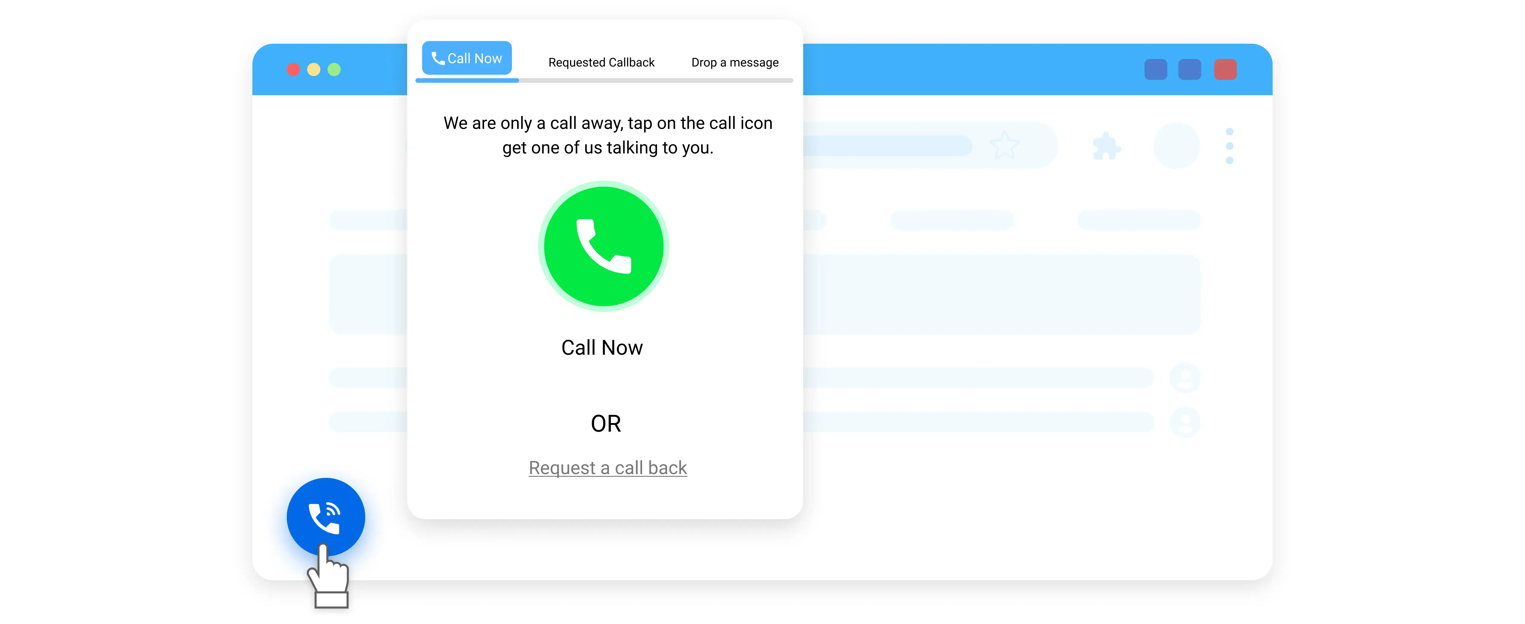 Example of prominent call-to-action button with click-to-call functionality and multiple contact options